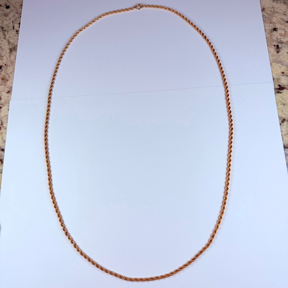 Estate 14K Solid Yellow Gold Thick 3mm Rope Twist Chain Link Necklace VTG 30.5" - Picture 4 of 9